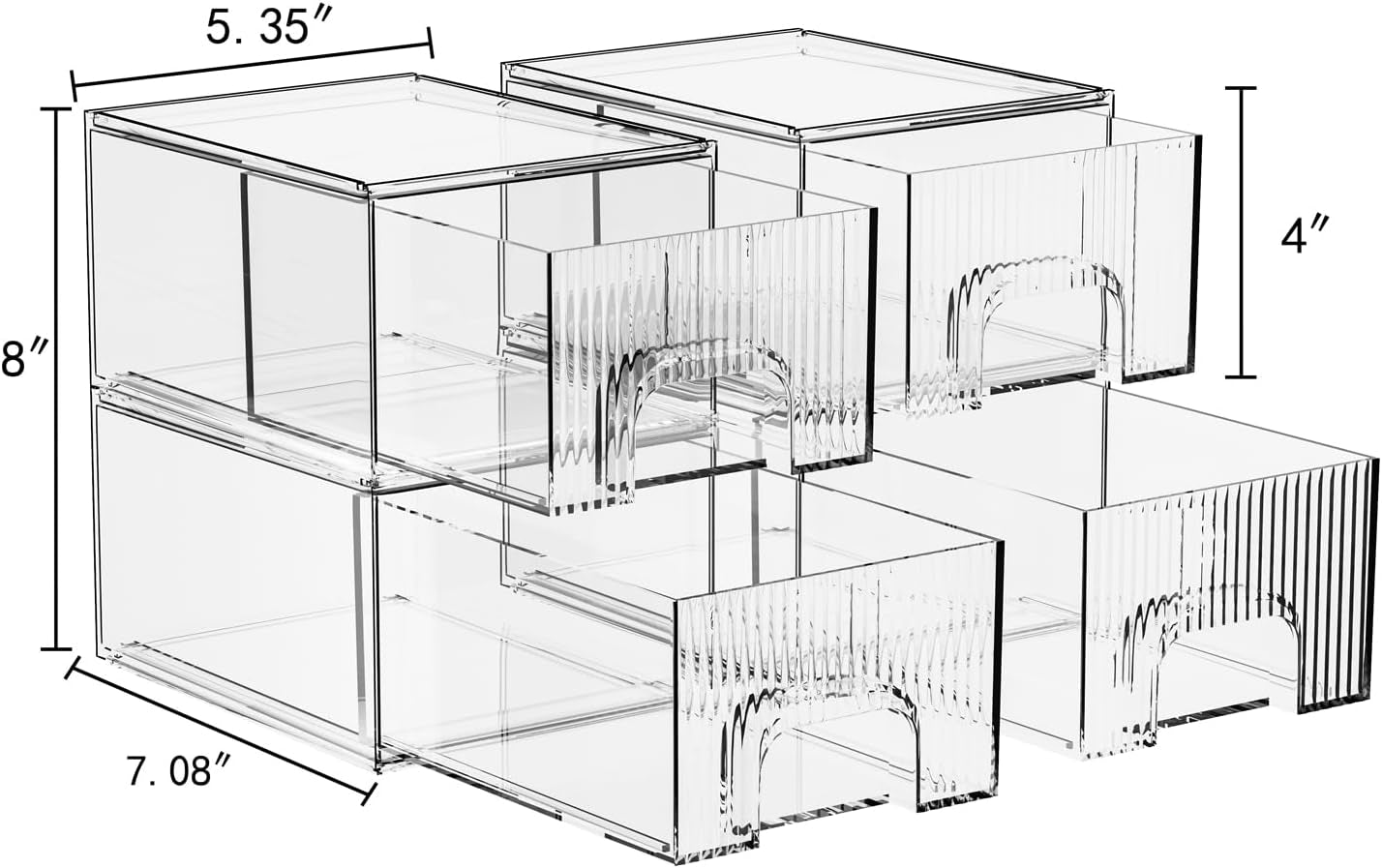 Clear Stackable Acrylic Storage Drawers - 4 Pack Cosmetic and Organizer Solution for Dresser, Kitchen Cabinet, Pantry, and Home Organization