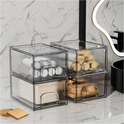 Clear Stackable Acrylic Storage Drawers - 4 Pack Cosmetic and Organizer Solution for Dresser, Kitchen Cabinet, Pantry, and Home Organization