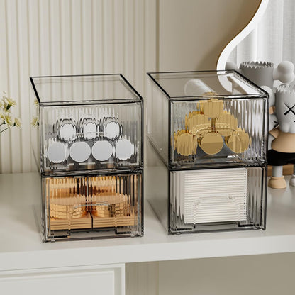 Clear Stackable Acrylic Storage Drawers - 4 Pack Cosmetic and Organizer Solution for Dresser, Kitchen Cabinet, Pantry, and Home Organization