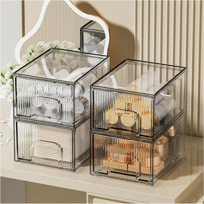 Clear Stackable Acrylic Storage Drawers - 4 Pack Cosmetic and Organizer Solution for Dresser, Kitchen Cabinet, Pantry, and Home Organization